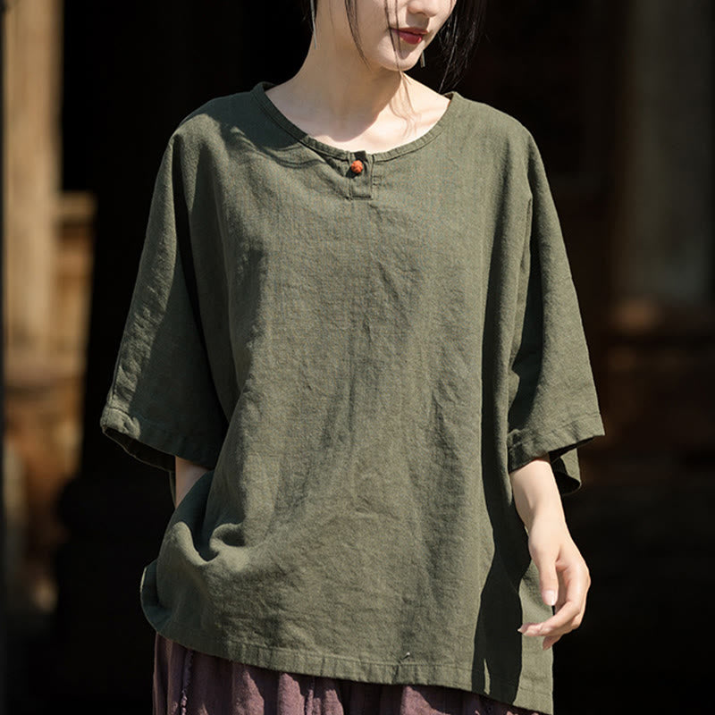 Buddha Stonesカジュアル ハーフスリーブ ラミー リネン コットン Tシャツ