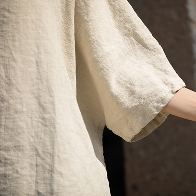 Buddha Stonesカジュアル ハーフスリーブ ラミー リネン コットン Tシャツ