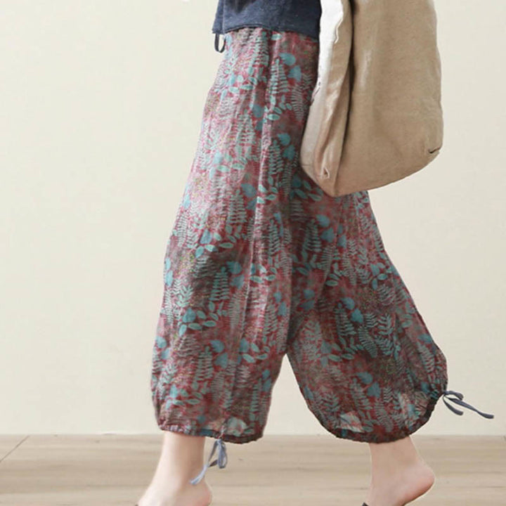 Buddha Stones夏 レディース ブルー リーフ 植物 ポケット付きパンツ - image 11