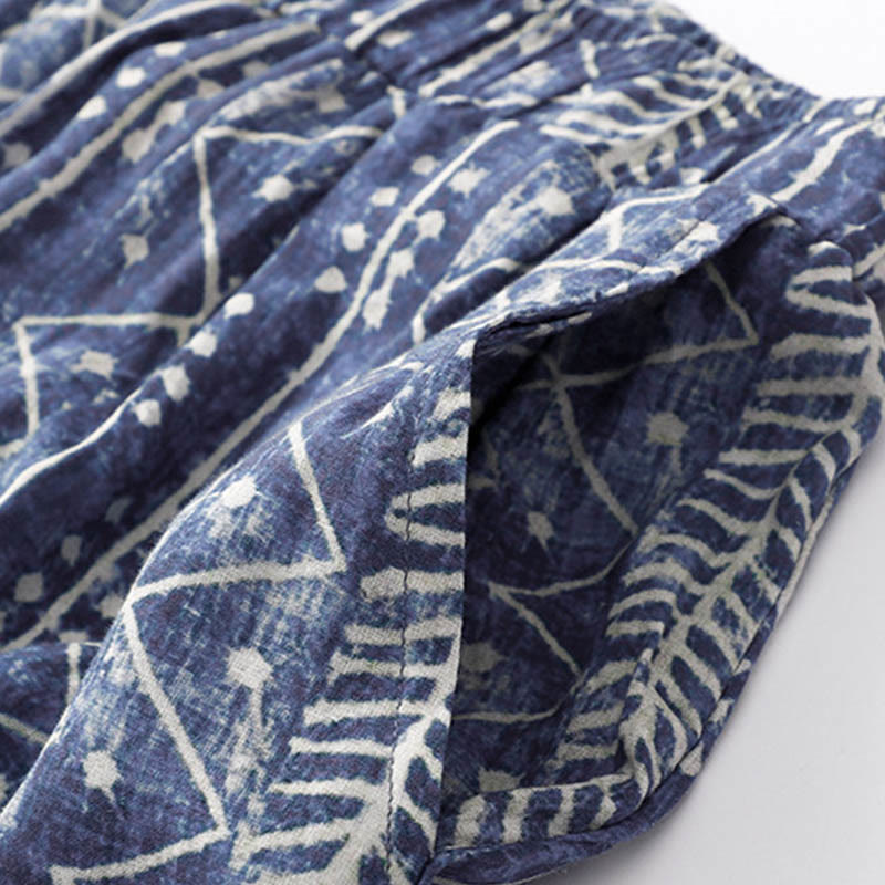 Buddha Stonesブルーストライププリント コットンリネン ワイドレッグパンツ ポケット付き - image 6