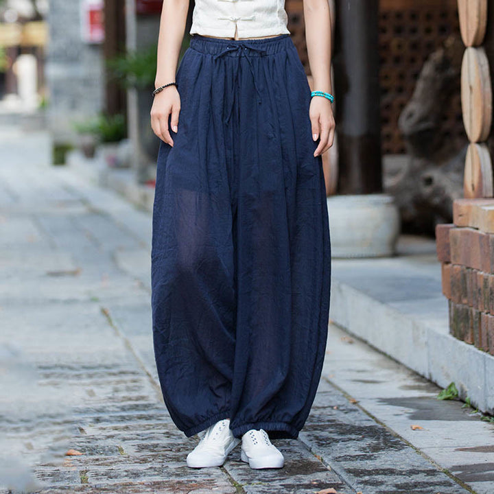 Buddha Stonesサマー 無地 リネン ドローストリング パンツ ポケット付き - image 10
