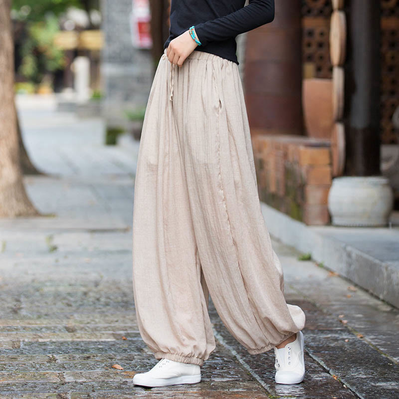 Buddha Stonesサマー 無地 リネン ドローストリング パンツ ポケット付き - リネン - US4-6、 UK/AU8-10、 EU36-38 (F) - image 12