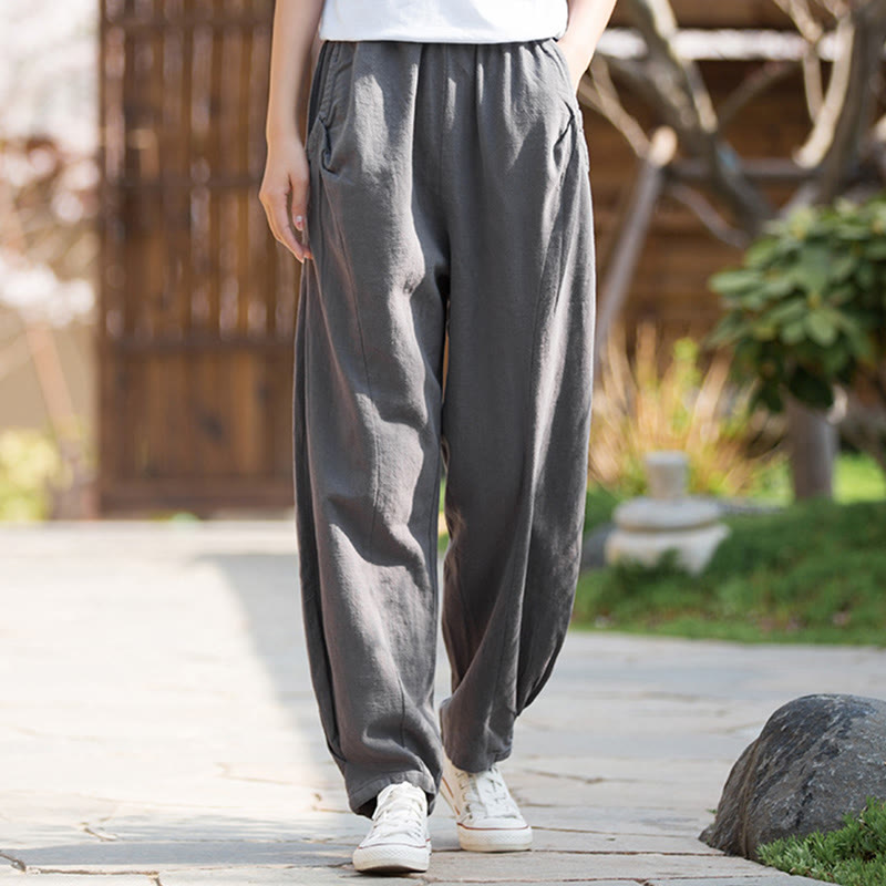 Buddha Stonesカジュアル ラミー リネン コットン ヨガパンツ ポケット付き - ライトグレー - US4、 UK/AU8、 EU36 (L) - image 25