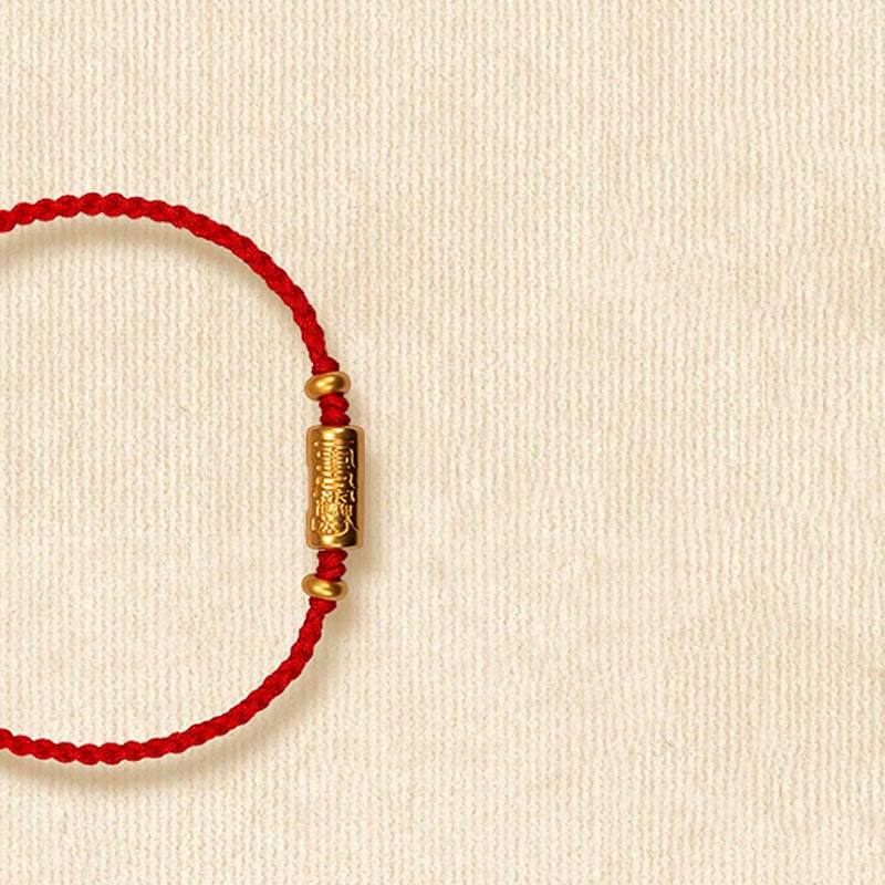 Buddha Stones999ゴールド 幸運のお守り 彫刻デザイン ハンドメイド 強度 編みロープブレスレット - 赤(金 約0.68g) - 21cm - image 2