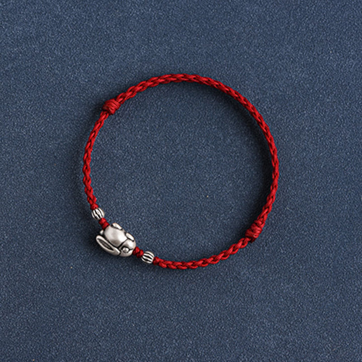 Buddha Stonesハンドメイド999スターリングシルバーウサギ幸運ロープブレスレットアンクレット