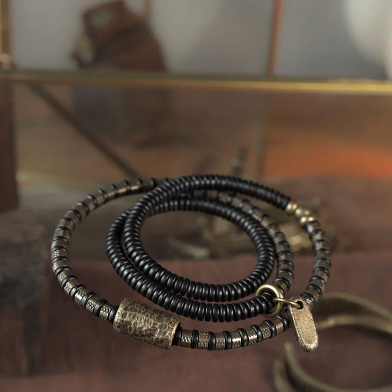 Buddha Stonesヒーリングチベット黒檀ウッドビーズ銅多層ブレスレット