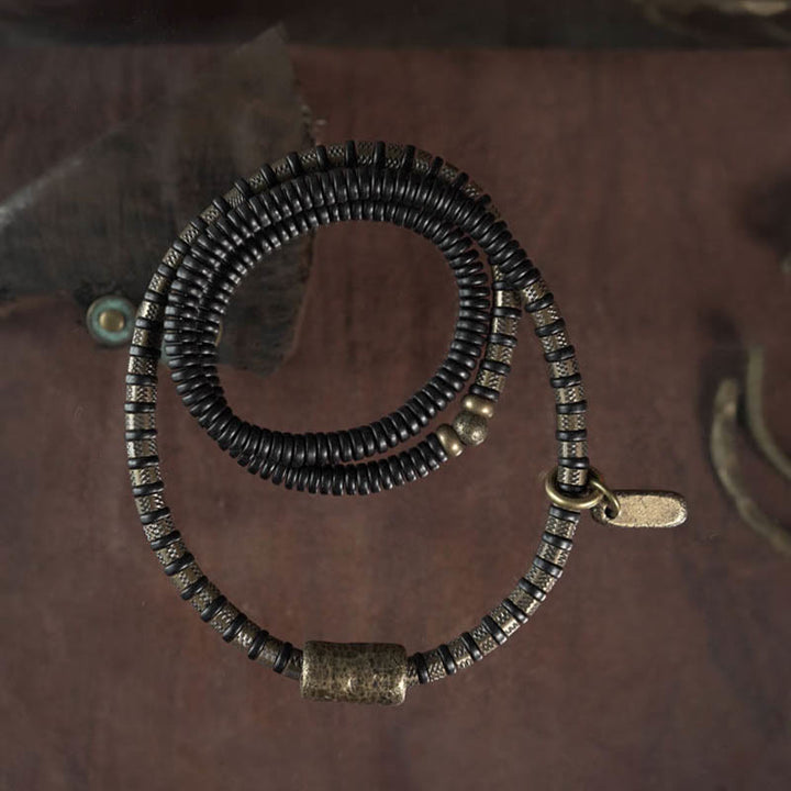 Buddha Stonesヒーリングチベット黒檀ウッドビーズ銅多層ブレスレット