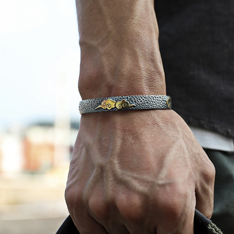 Buddha Stonesレトロ 999 スターリングシルバー 般若心経 吉兆 雲 富 カフブレスレット バングル - image 8