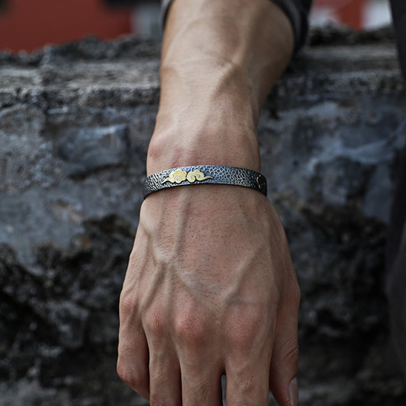 Buddha Stonesレトロ 999 スターリングシルバー 般若心経 吉兆 雲 富 カフブレスレット バングル - image 6