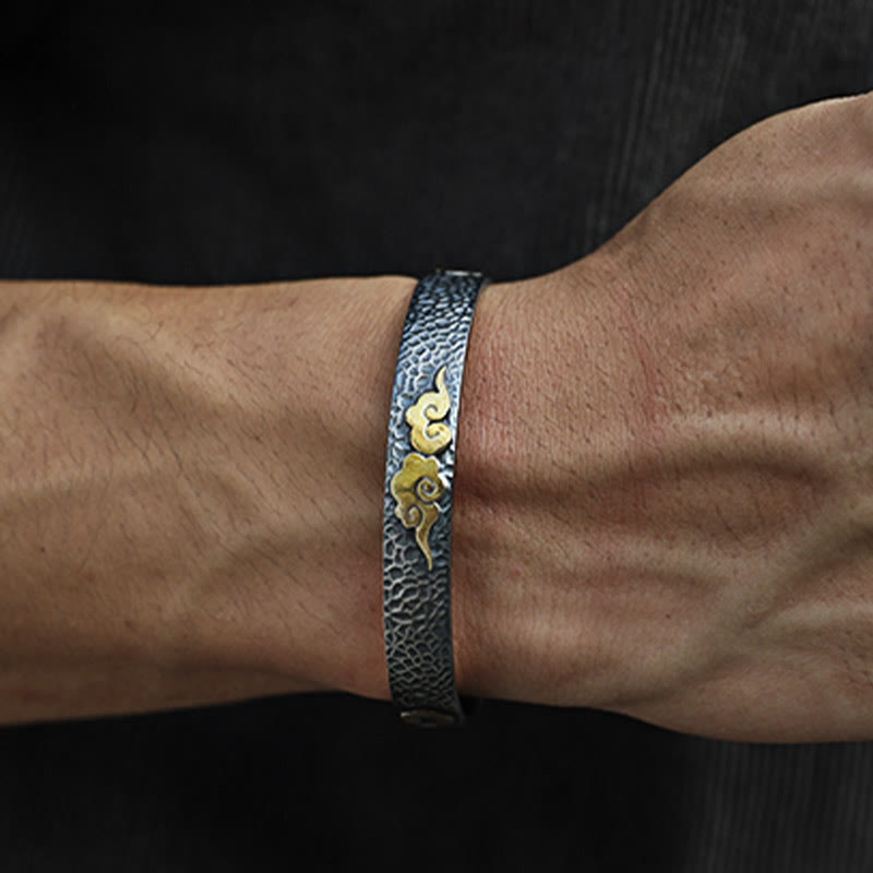 Buddha Stonesレトロ 999 スターリングシルバー 般若心経 吉兆 雲 富 カフブレスレット バングル - image 4