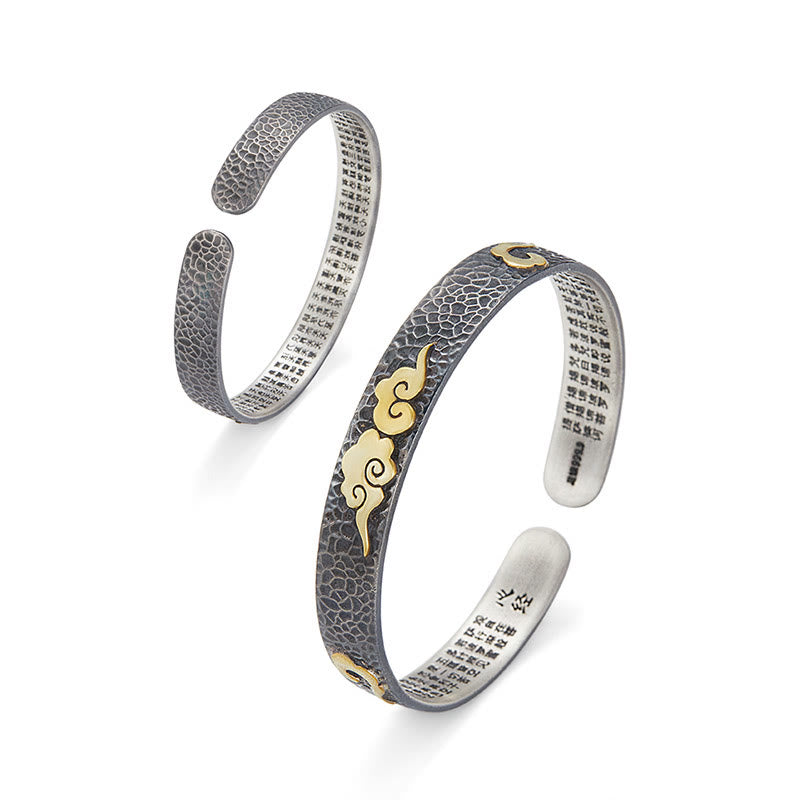 Buddha Stonesレトロ 999 スターリングシルバー 般若心経 吉兆 雲 富 カフブレスレット バングル - image 3