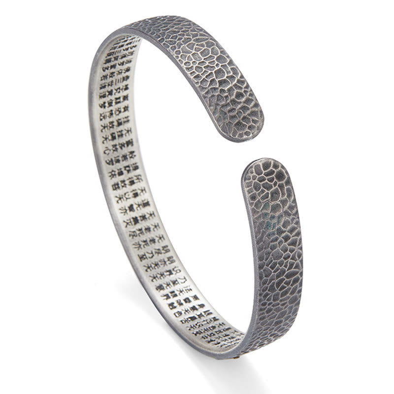 Buddha Stonesレトロ 999 スターリングシルバー 般若心経 吉兆 雲 富 カフブレスレット バングル - image 1