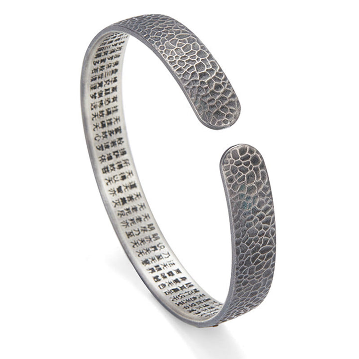 Buddha Stonesレトロ 999 スターリングシルバー 般若心経 吉兆 雲 富 カフブレスレット バングル - image 1