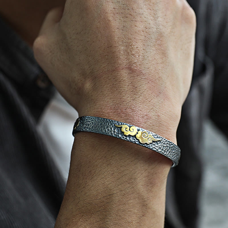 Buddha Stonesレトロ 999 スターリングシルバー 般若心経 吉兆 雲 富 カフブレスレット バングル - image 7