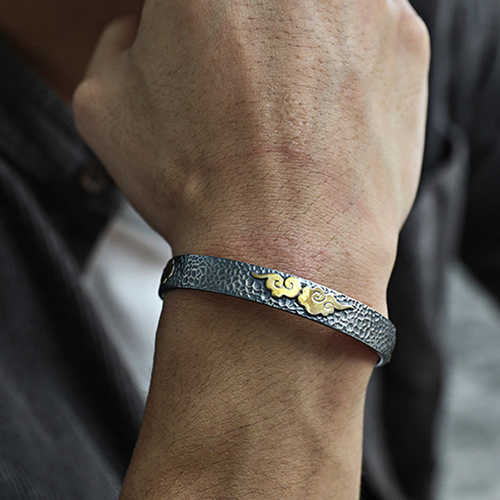 Buddha Stonesレトロ 999 スターリングシルバー 般若心経 吉兆 雲 富 カフブレスレット バングル - image 7