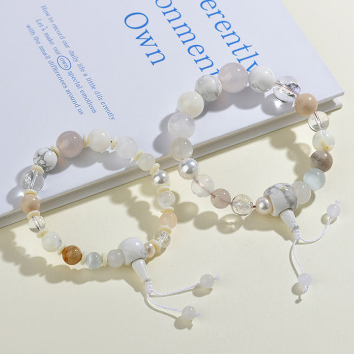 Buddha Stonesホワイトアゲートパール 18ビーズ バランス 幸運ブレスレット