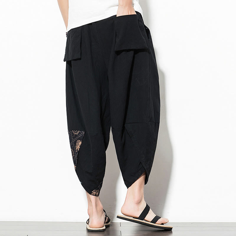 Buddha Stonesブラウン エレファントプリント コットン メンズ クロップド ハーレムパンツ ポケット付き - image 2