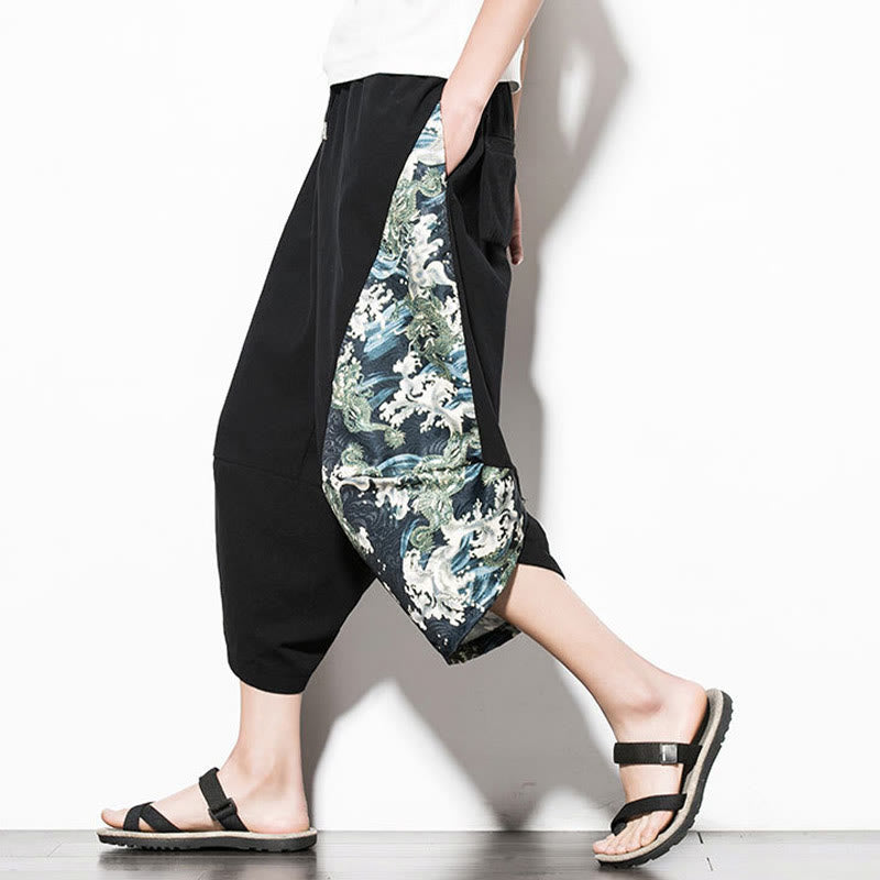 Buddha Stonesグリーンウェーブプリント コットン メンズ クロップド ハーレムパンツ ポケット付き - image 7