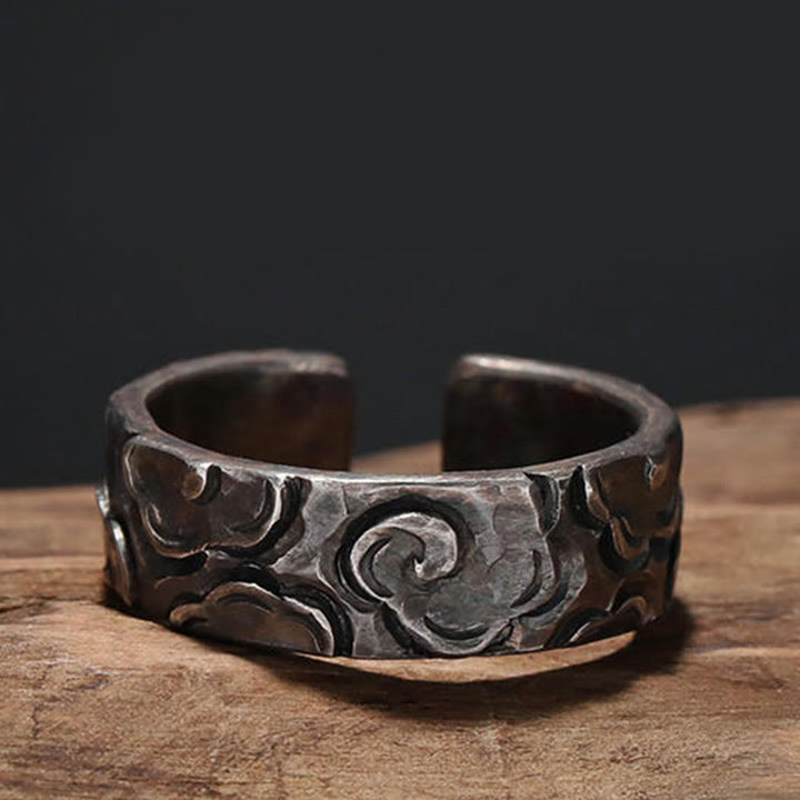 Buddha Stones999 スターリングシルバー 縁起の良い雲 調節可能な保護リング - 内径20.4mm(指囲65mm) - image 0