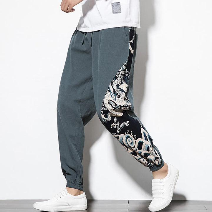 Buddha Stones夏 ドラゴンウェーブ コットン メンズ ポケット付きパンツ - image 7