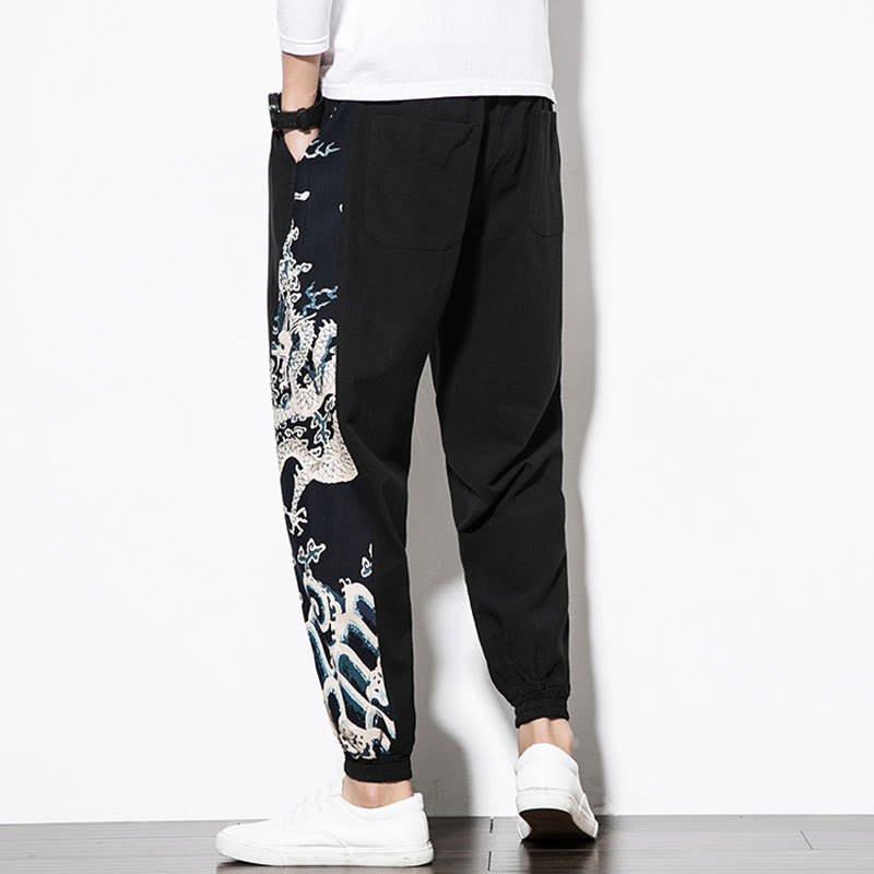 Buddha Stones夏 ドラゴンウェーブ コットン メンズ ポケット付きパンツ - image 12