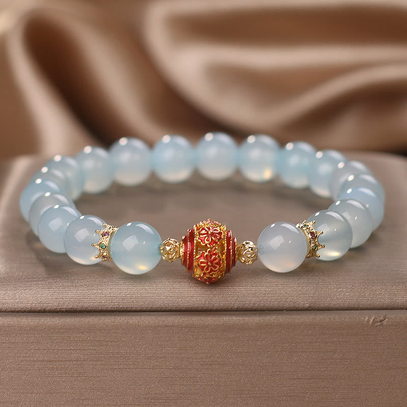 Buddha Stones天然アクアマリンフラワービーズヒーリングブレスレット