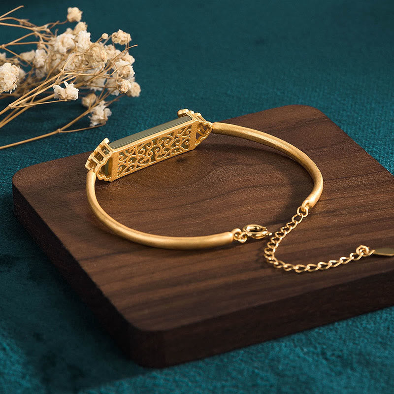 Buddha Stones和田翡翠 24K金メッキ幸運ブレスレットバングル