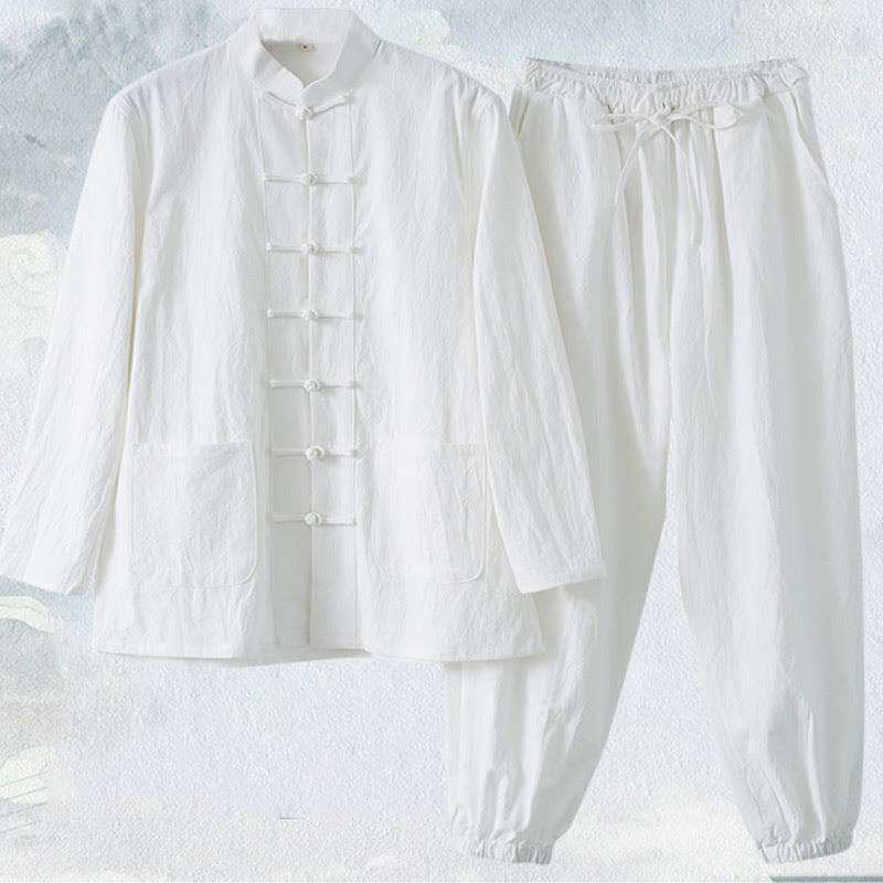 Buddha Stones瞑想カエルボタン唐草長袖シャツパンツメンズスーツ - image 2