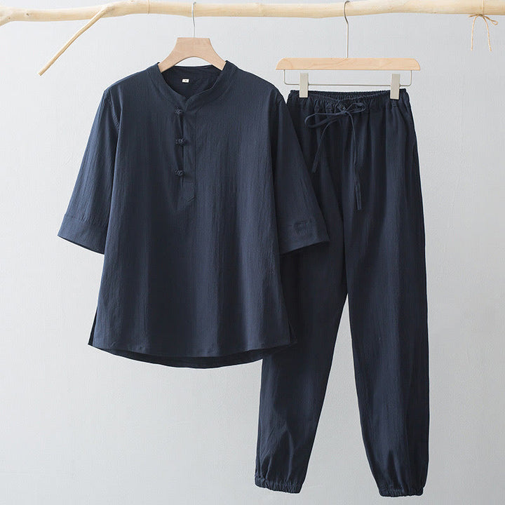 Buddha Stonesフロッグボタン 七分袖シャツパンツ メンズスーツ - ミッドナイトブルーシャツ&ミッドナイトブルーパンツ - US/UK/AU44、 EU54 (4XL) - image 4