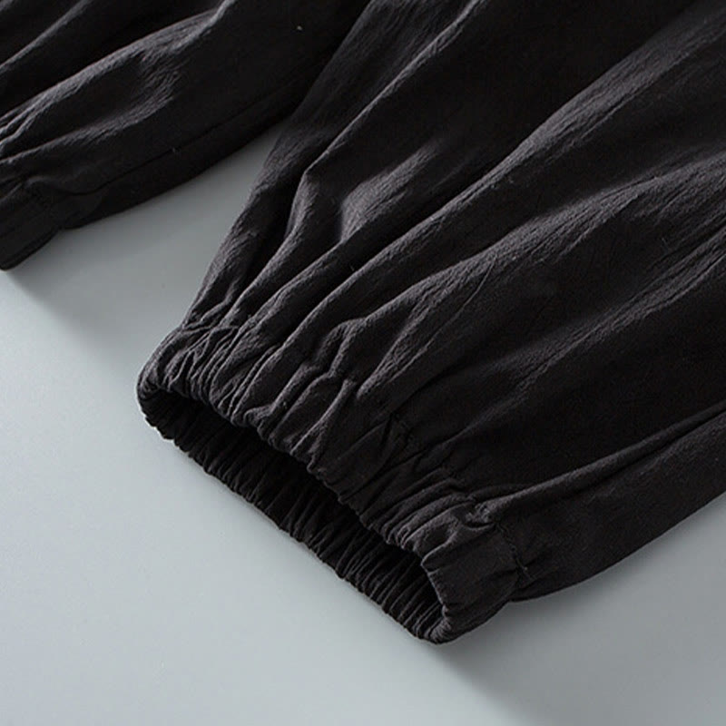 Buddha Stones唐蛙ボタン七分袖シャツパンツメンズスーツ