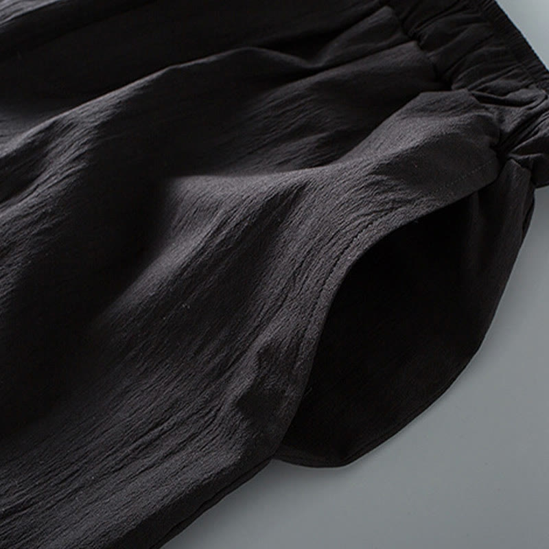 Buddha Stones唐蛙ボタン七分袖シャツパンツメンズスーツ