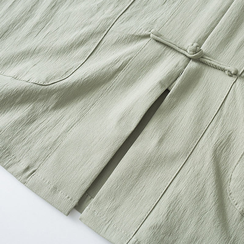 Buddha Stones唐蛙ボタン七分袖シャツパンツメンズスーツ