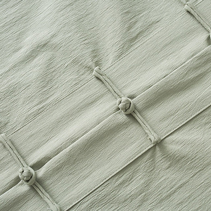 Buddha Stones唐蛙ボタン七分袖シャツパンツメンズスーツ