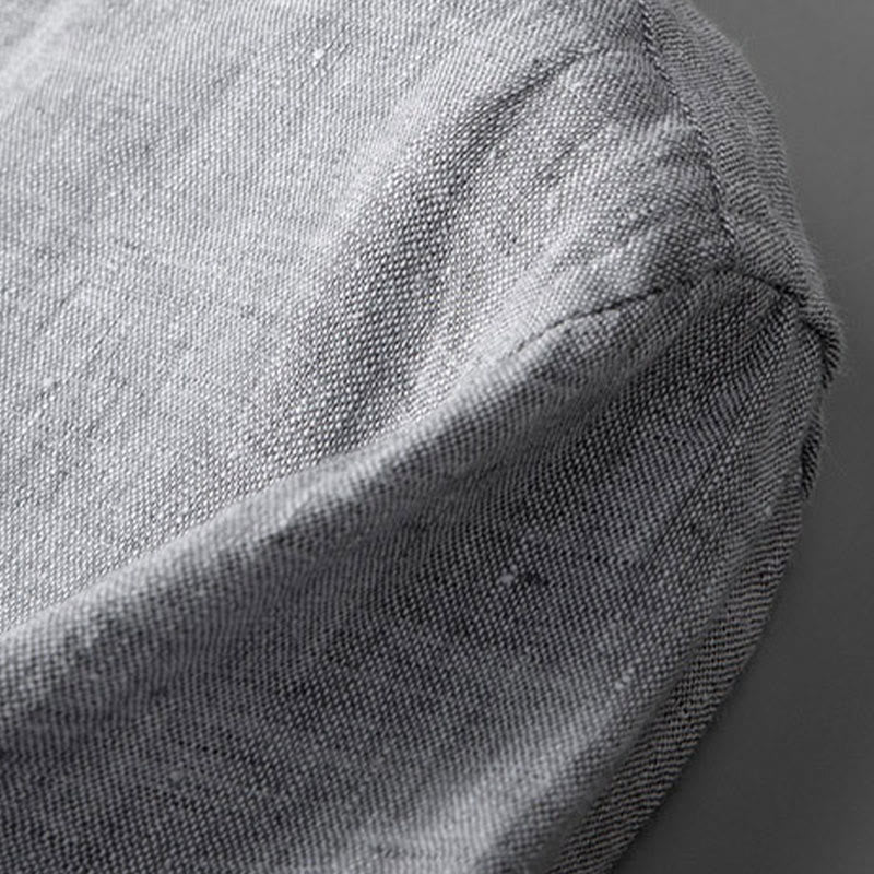 Buddha Stones無地長袖ボタンシャツリネンメンズ服 - image 8