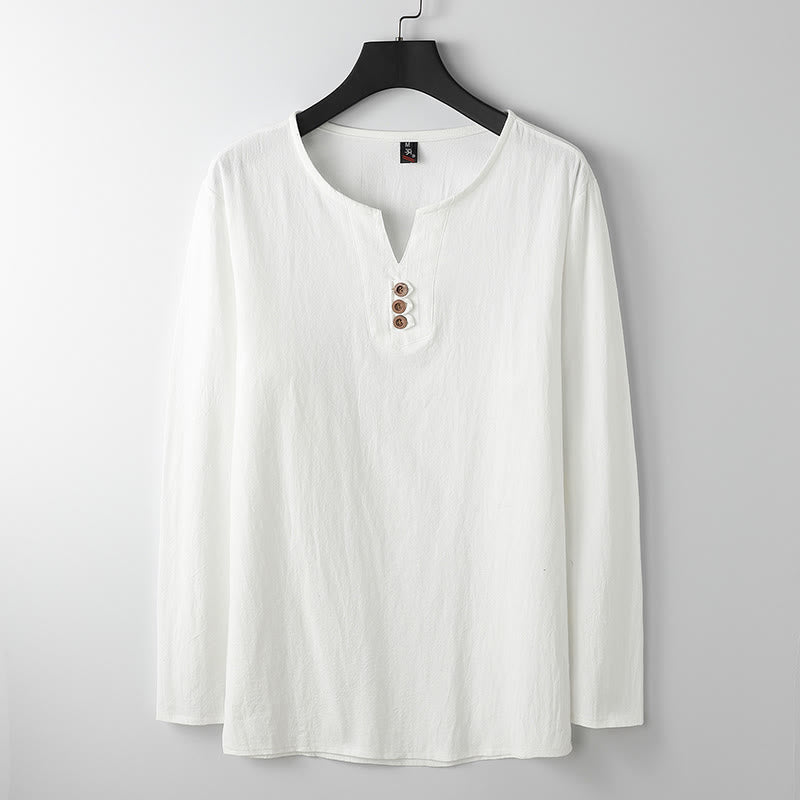 Buddha Stones無地長袖ボタンシャツコットンリネンメンズ服 - 白 - US/UK/AU54、 EU64 (9XL) - image 1