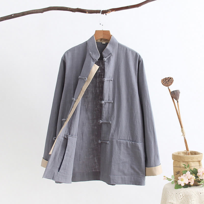 Buddha Stones唐蛙ボタン長袖シャツ コットンリネン メンズ服 - image 10