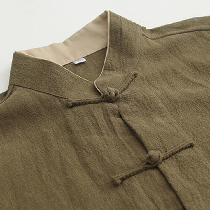 Buddha Stones唐蛙ボタン長袖シャツ コットンリネン メンズ服 - image 15