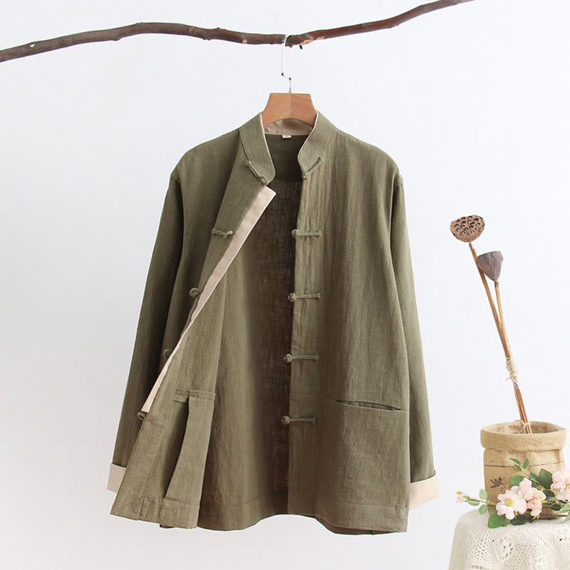 Buddha Stones唐蛙ボタン長袖シャツ コットンリネン メンズ服 - image 7