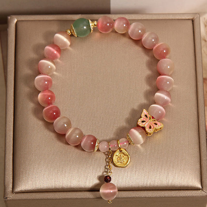 Buddha Stonesグラデーション ピンク キャッツアイ バタフライ ピース ブレスレット