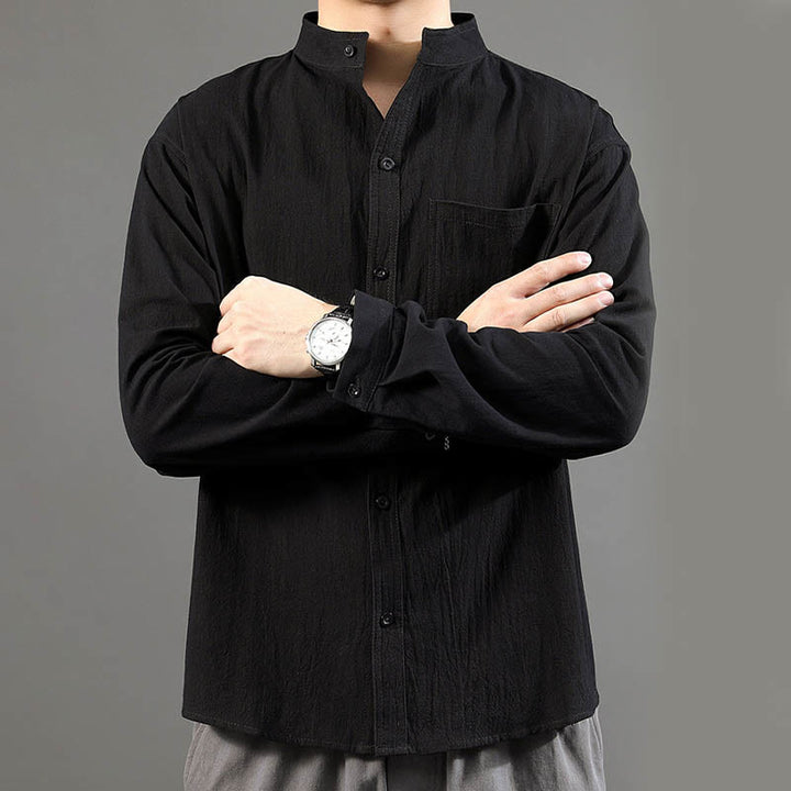 Buddha Stonesメンズ 長袖シャツ ポケット付き スタンドカラー コンフォートリネンシャツ - image 18