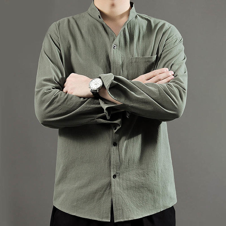 Buddha Stonesメンズ 長袖シャツ ポケット付き スタンドカラー コンフォートリネンシャツ - image 7