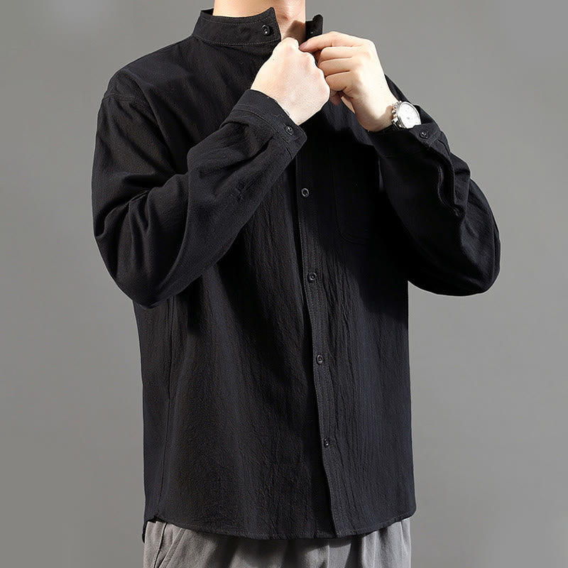 Buddha Stonesメンズ 長袖シャツ ポケット付き スタンドカラー コンフォートリネンシャツ - image 22