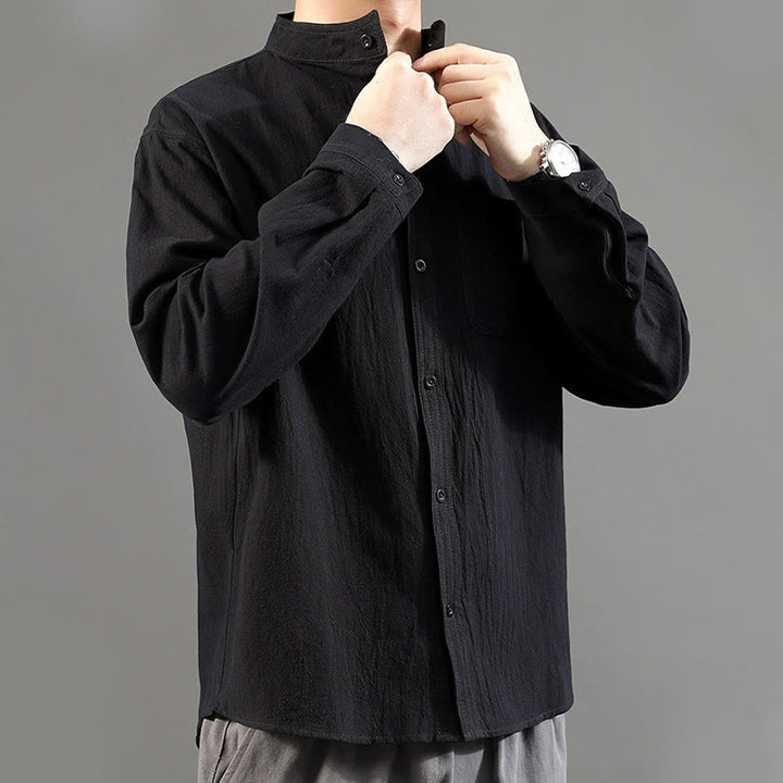 Buddha Stonesメンズ 長袖シャツ ポケット付き スタンドカラー コンフォートリネンシャツ - image 22