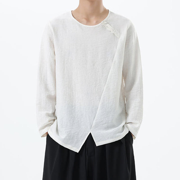 Buddha Stonesメンズ 長袖 ラウンドカラー コンフォート コットンリネン シャツ - 白 - US/UK/AU46、 EU56 (5XL) - image 6