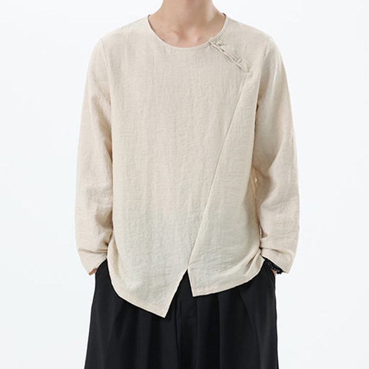 Buddha Stonesメンズ 長袖 ラウンドカラー コンフォート コットンリネン シャツ - パパイヤホイップ - US/UK/AU46、 EU56 (5XL) - image 14