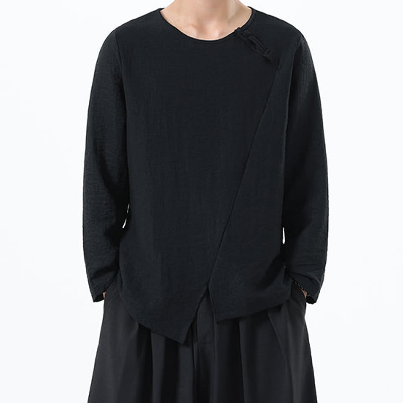 Buddha Stonesメンズ 長袖 ラウンドカラー コンフォート コットンリネン シャツ - 黒 - US/UK/AU46、 EU56 (5XL) - image 26