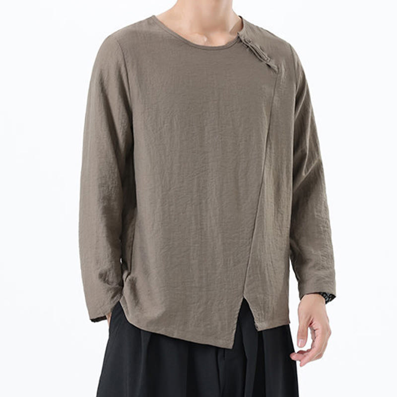 Buddha Stonesメンズ 長袖 ラウンドカラー コンフォート コットンリネン シャツ - image 3