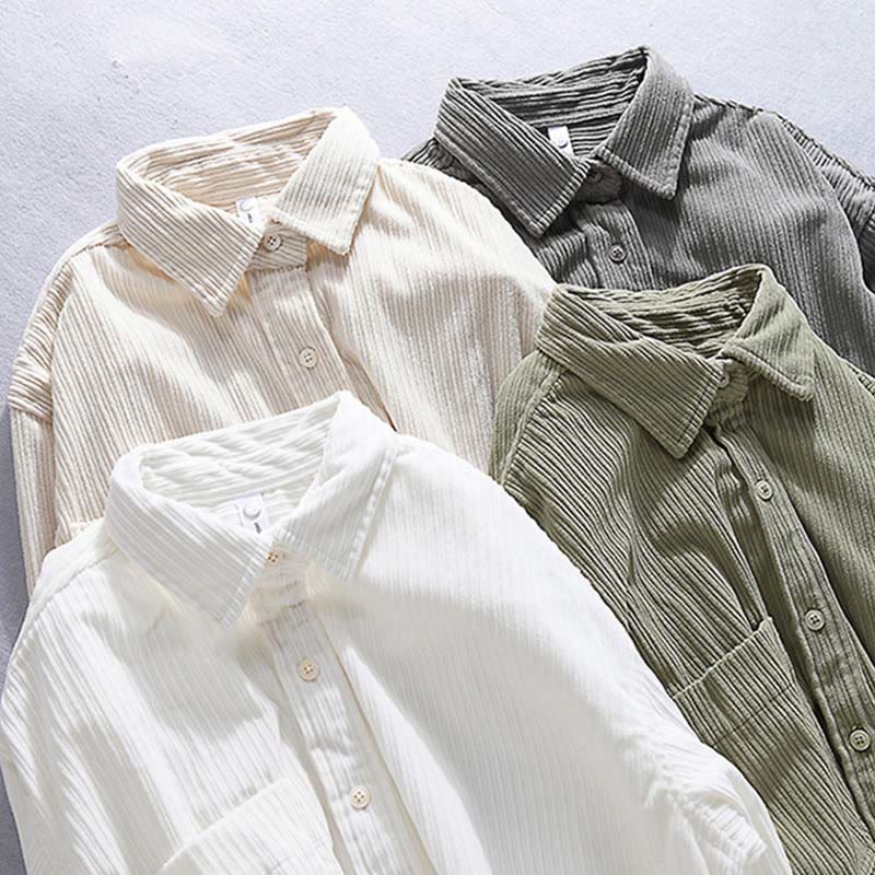 Buddha Stonesメンズ 長袖 ターンダウンカラー ポケット付き コーデュロイ カジュアルシャツ - image 1