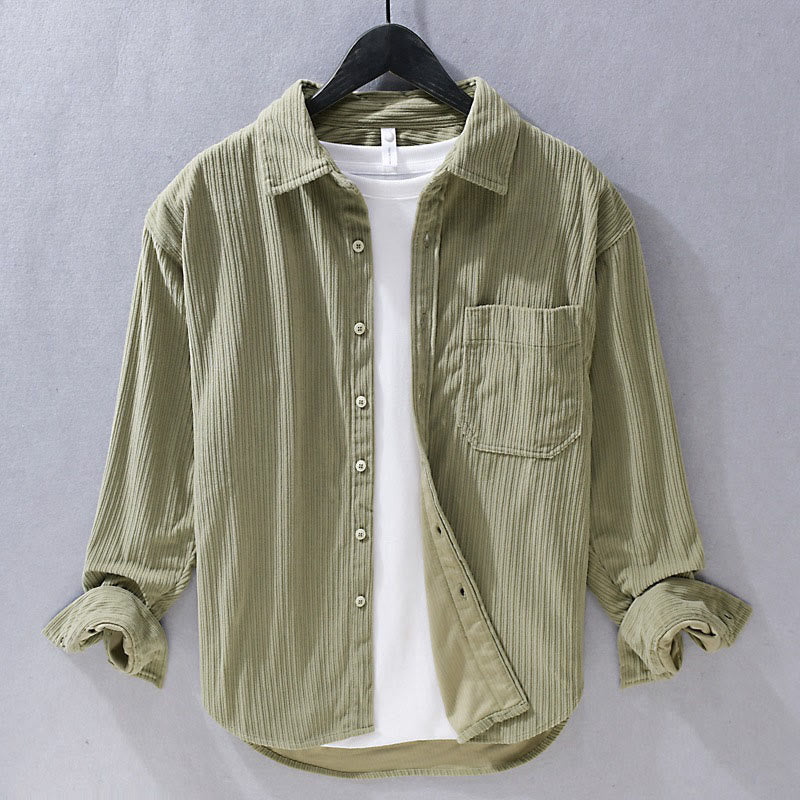 Buddha Stonesメンズ 長袖 ターンダウンカラー ポケット付き コーデュロイ カジュアルシャツ - ダークカーキ - US/UK/AU42、 EU52 (3XL) - image 5