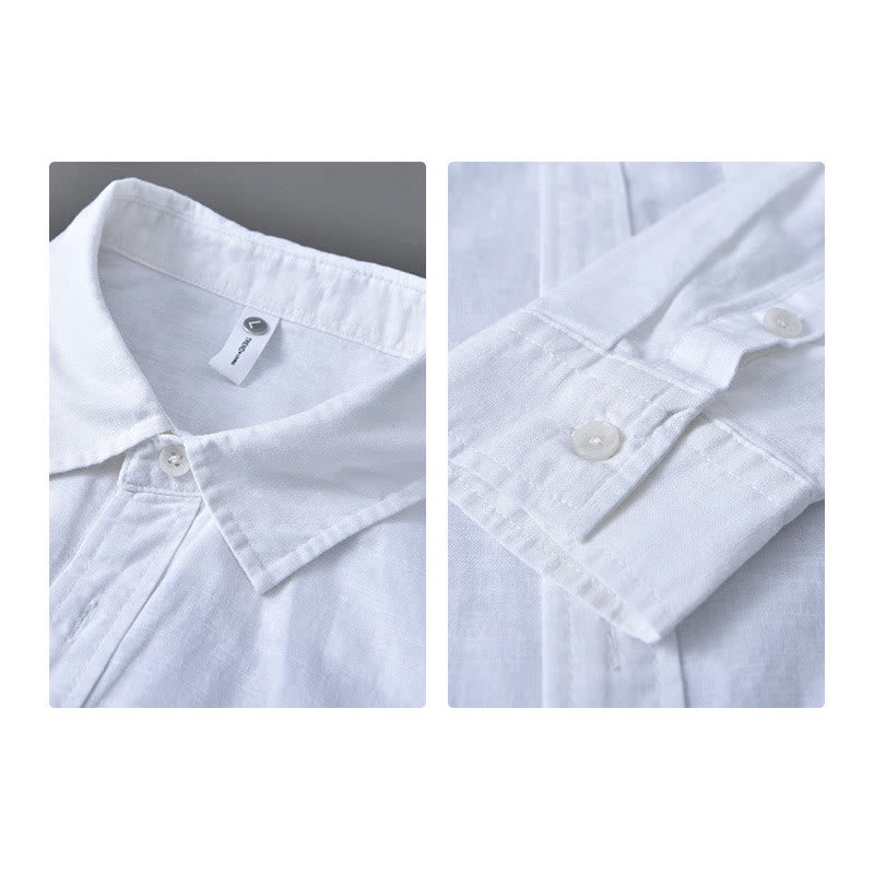 Buddha Stonesメンズ 長袖 ターンダウンカラー ポケット付き 純色 快適コットンシャツ - image 16